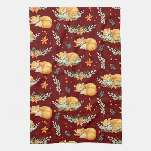 Winterschlussfox dunkelrot geschirrtuch (Vertikal)