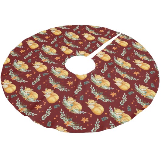 Winterschlussfox dunkelrot polyester weihnachtsbaumdecke (Schrägansicht)
