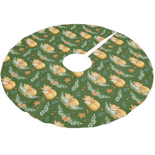 Winterschlussfox grün polyester weihnachtsbaumdecke (Schrägansicht)