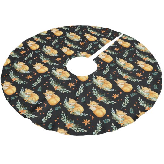 Winterschlussfox Schwarz Polyester Weihnachtsbaumdecke (Schrägansicht)