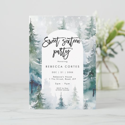 Winterschnee 16 . Geburtstag 16. Geburtstag Einladung (Stehend Vorderseite)