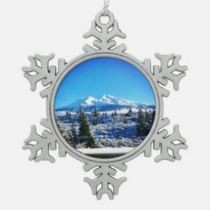 Winterschnee am Berg Shasta, CA Schneeflocken Zinn-Ornament