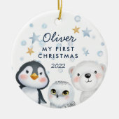 Winterschnee Arktische Tiere Baby 1. Weihnachten Keramik Ornament (Vorne)