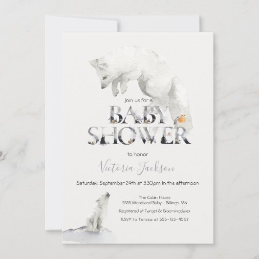 Winterschnee Arsch White Fox Babydusche Einladung (Vorderseite)