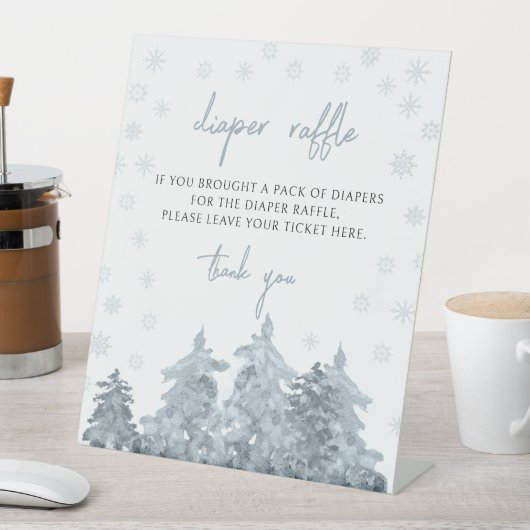 Winterschnee Babydusche Windeln Lotterie-Zeichen Sockelschild (In Situ)