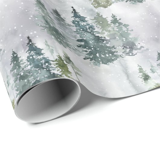 Winterschnee bedeckt Pinienbaummuster Geschenkpapier (Rolleneckpunkt)