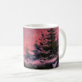 Winterschnee bedeckte Kiefern Roter Sonnenuntergan Kaffeetasse (VorderseiteRechts)