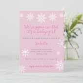 Winterschnee begeistert Pink Baby Girl Dusche Einladung (Stehend Vorderseite)