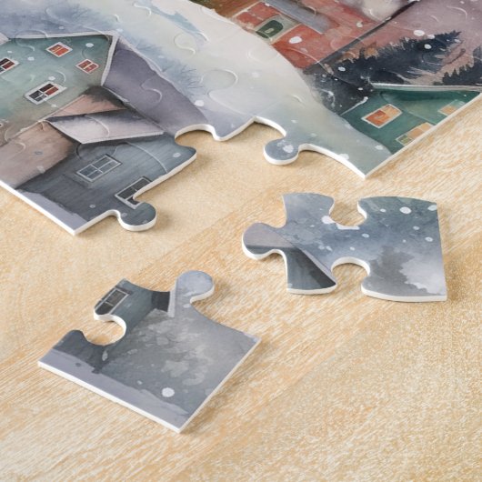 Winterschnee-Bergdorf-Puzzle Puzzle (Seite)