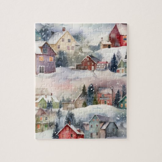 Winterschnee-Bergdorf-Puzzle Puzzle (Vertikal)