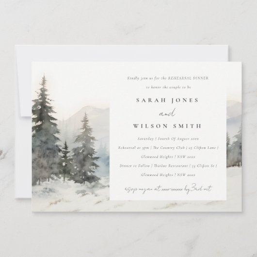 Winterschnee Berglandschaft Probe Abendessen Einladung (Vorderseite)