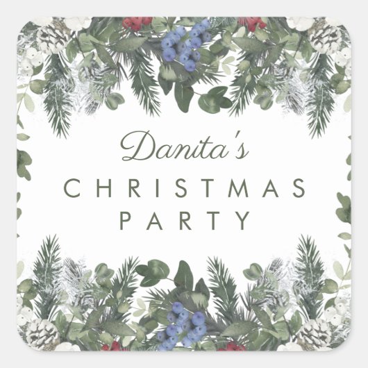Winterschnee Berries Pinienfest Personalisiert Quadratischer Aufkleber (Vorderseite)