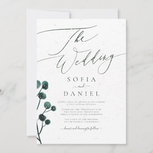 Winterschnee-Blumenhochzeit Einladung (Vorderseite)