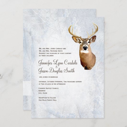 Winterschnee Camouflage Jagd Hirsch Hochzeit Einla Einladung (Vorne/Hinten)