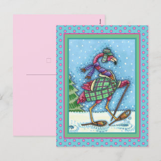WINTERSCHNEE & COAT PINK FLAMINGO TREKKING FEIERTAGSPOSTKARTE