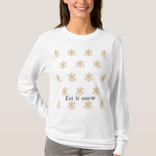 Winterschnee-Drehbuch Gold Schneeflocken Muster fe T-Shirt