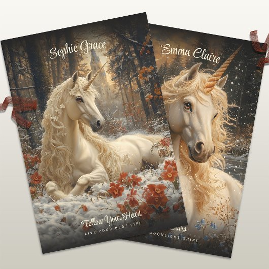 Winterschnee Einhorn Burg Fantasy Magisches Pferd Geschenkpapier Set