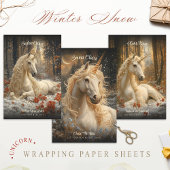 Winterschnee Einhorn Burg Fantasy Magisches Pferd Geschenkpapier Set