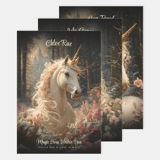 Winterschnee Einhorn Burg Fantasy Magisches Pferd Geschenkpapier Set