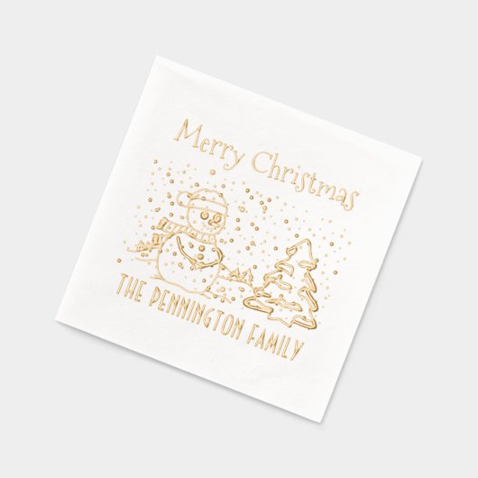 Winterschnee Fallender Schneemann Name Frohe Weihn Servietten Mit Folie (Links)