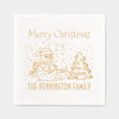 Winterschnee Fallender Schneemann Name Frohe Weihn Servietten Mit Folie (Vorderseite)