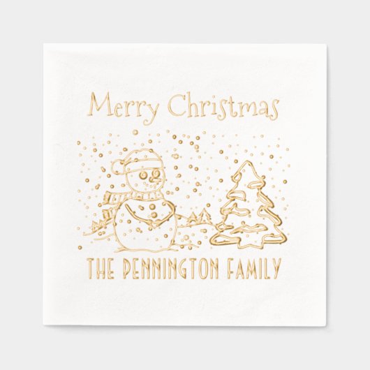 Winterschnee Fallender Schneemann Name Frohe Weihn Servietten Mit Folie (Vorderseite)