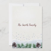 Winterschnee fällt braune Kiefernzapfen Weihnachts Einladung (Rückseite)