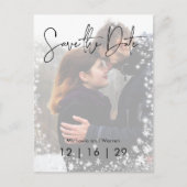 Winterschnee Foto Hochzeit Speichern Sie das Datum Ankündigungspostkarte (Vorderseite)