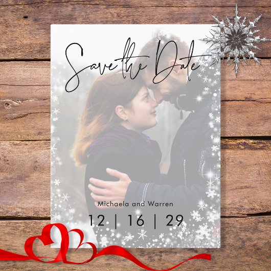Winterschnee Foto Hochzeit Speichern Sie das Datum Ankündigungspostkarte
