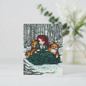 Winterschnee Foxes Forest Girl Fantasy Kunst, Dich Postkarte (Stehend Vorderseite)