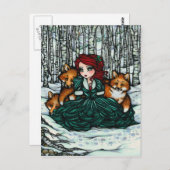 Winterschnee Foxes Forest Girl Fantasy Kunst, Dich Postkarte (Vorne/Hinten)