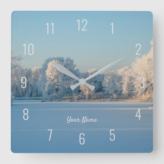 Winterschnee Frozen Treppensee Landschaftsbild Pan Quadratische Wanduhr (Vorderseite)