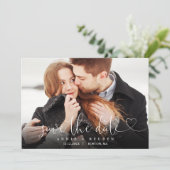 Winterschnee Herzensskript-Foto Hochzeit Save The Date (Stehend Vorderseite)