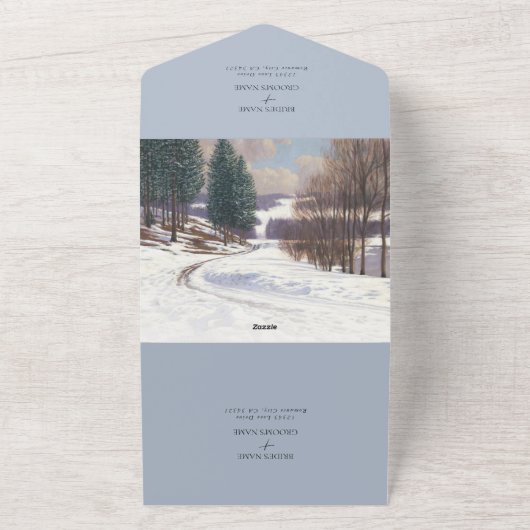 Winterschnee Hochzeit im Wasser All In One Einladung (Außenbereich)