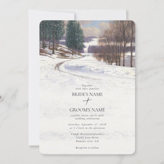 Winterschnee Hochzeit im Wasser Einladung (Vorderseite)