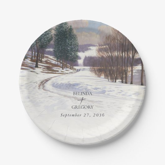 Winterschnee Hochzeit im Wasser Pappteller (Vorderseite)
