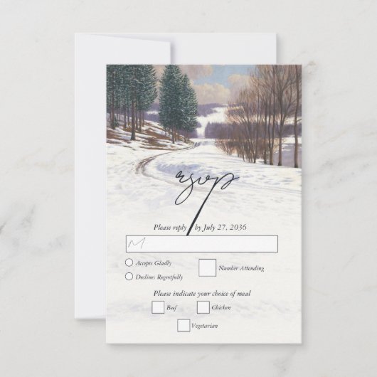 Winterschnee Hochzeit im Wasser RSVP Karte (Vorderseite)