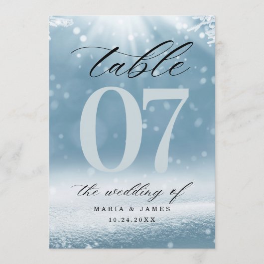 Winterschnee Hochzeit Tischnummer (Vorderseite)