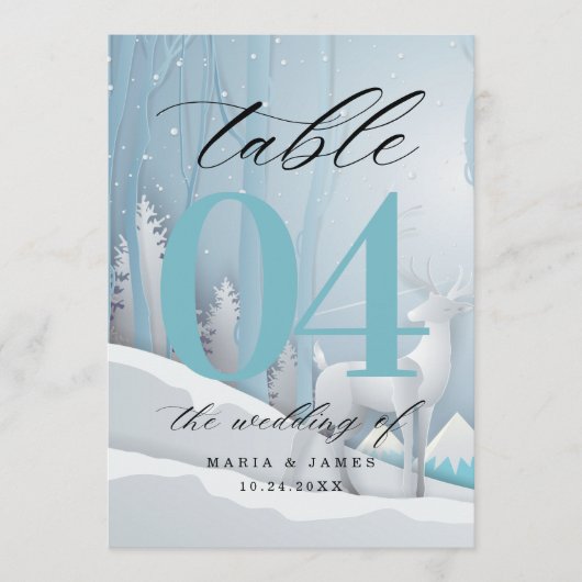 Winterschnee Hochzeit Tischnummer (Vorderseite)