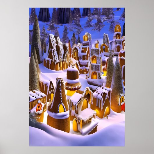 Winterschnee im Dorf Gingerbrot | AI Art Poster (Vorne)