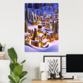 Winterschnee im Dorf Gingerbrot | AI Art Poster (Heimbüro)