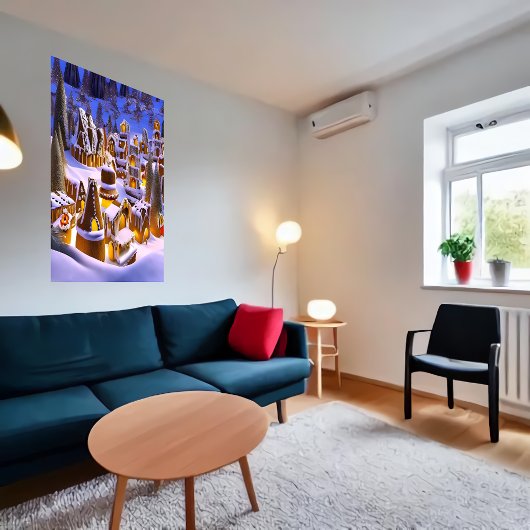 Winterschnee im Dorf Gingerbrot | AI Art Poster