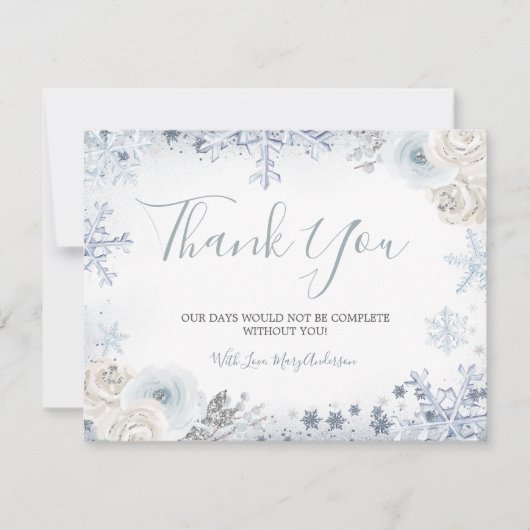 Winterschnee in der Liebe Schneeflocken Brautparty Dankeskarte (Vorderseite)