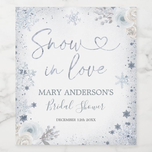 Winterschnee in der Liebe Schneeflocken Brautparty Weinetikett (Einzelnes Label)