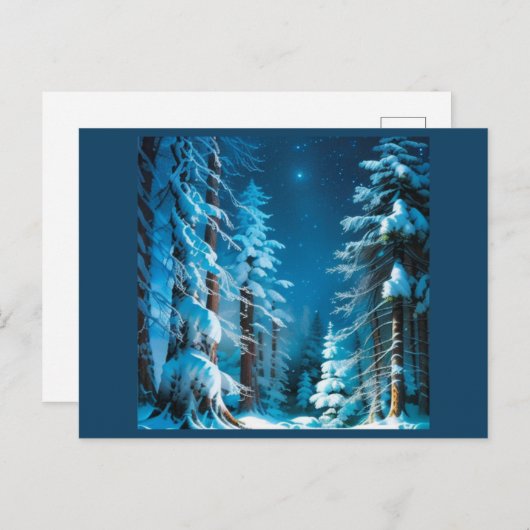 Winterschnee in einem stürmischen Pinienwald Postkarte (Vorne/Hinten)