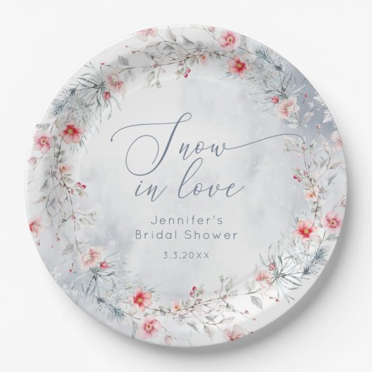 Winterschnee in Liebe elegantes Brautparty Pappteller (Vorderseite)