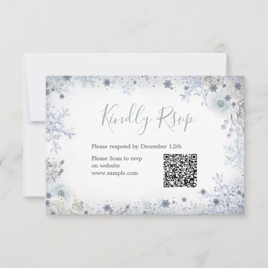 Winterschnee in Liebe Snowflake Bridal QR Rsvp Car Dankeskarte (Vorderseite)
