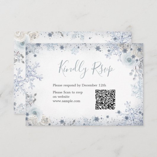Winterschnee in Liebe Snowflake Bridal QR Rsvp Car Dankeskarte (Vorne/Hinten)