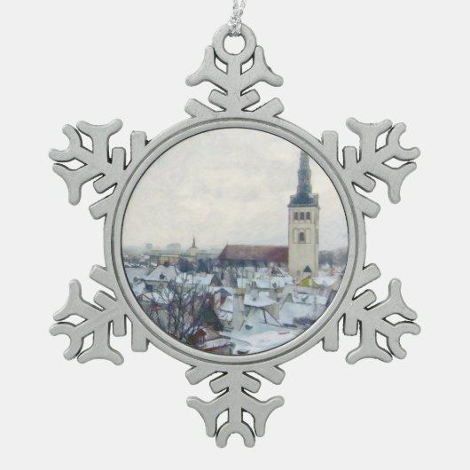Winterschnee in Tallinn - Weihnachten in Estland Schneeflocken Zinn-Ornament (Vorderseite)