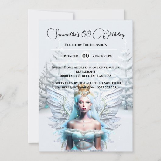 Winterschnee Königin Feenwald blaue Weiße Mädchen Einladung (Vorderseite)